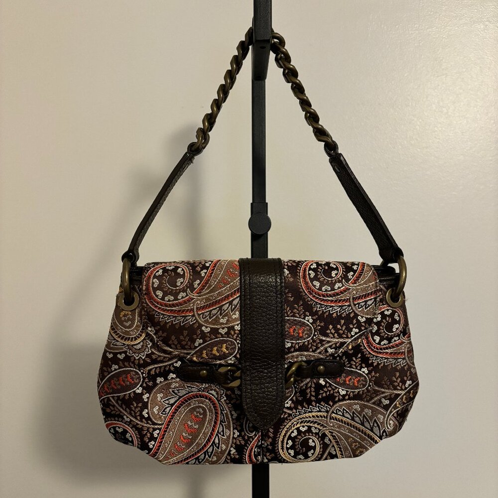J Crew Small Brown Paisley Print Chain Handled Mini Bag NWT